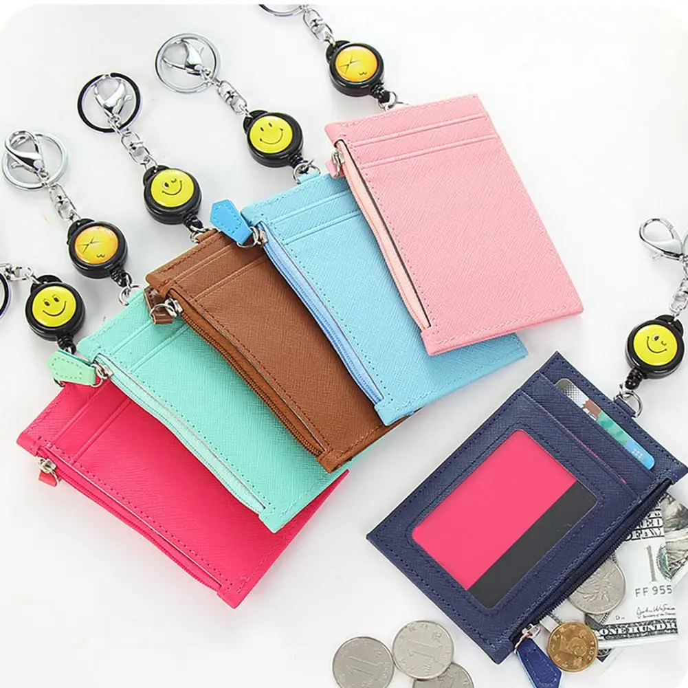 

Women Retractable Card Holder Coin Purses Keychain 4 Card Compartments Casual Fashion Business Coin Bags Purse Wallet Handbag
