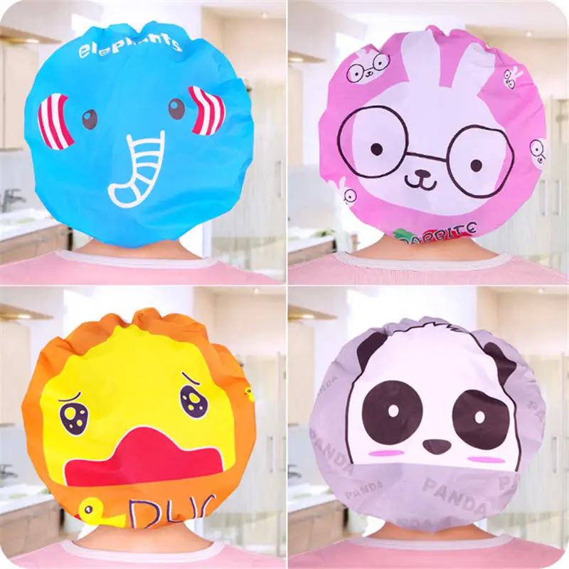 

3PCs Cute Rabbit Panda Thicken Shower Caps Bathroom Products Women Adult Bathing Cap Hair Head Cover Waterproof Hat 27cm Dia.