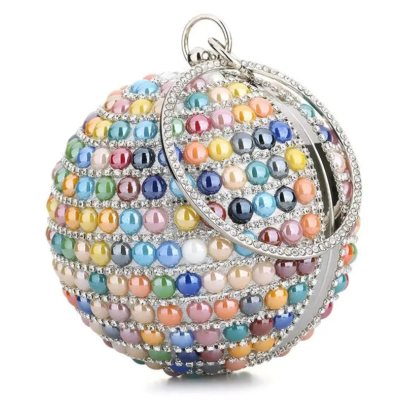 

Woman Round Ball Clutch Handbag Rhinestone Ring Handle Purse Evening Bag(color)