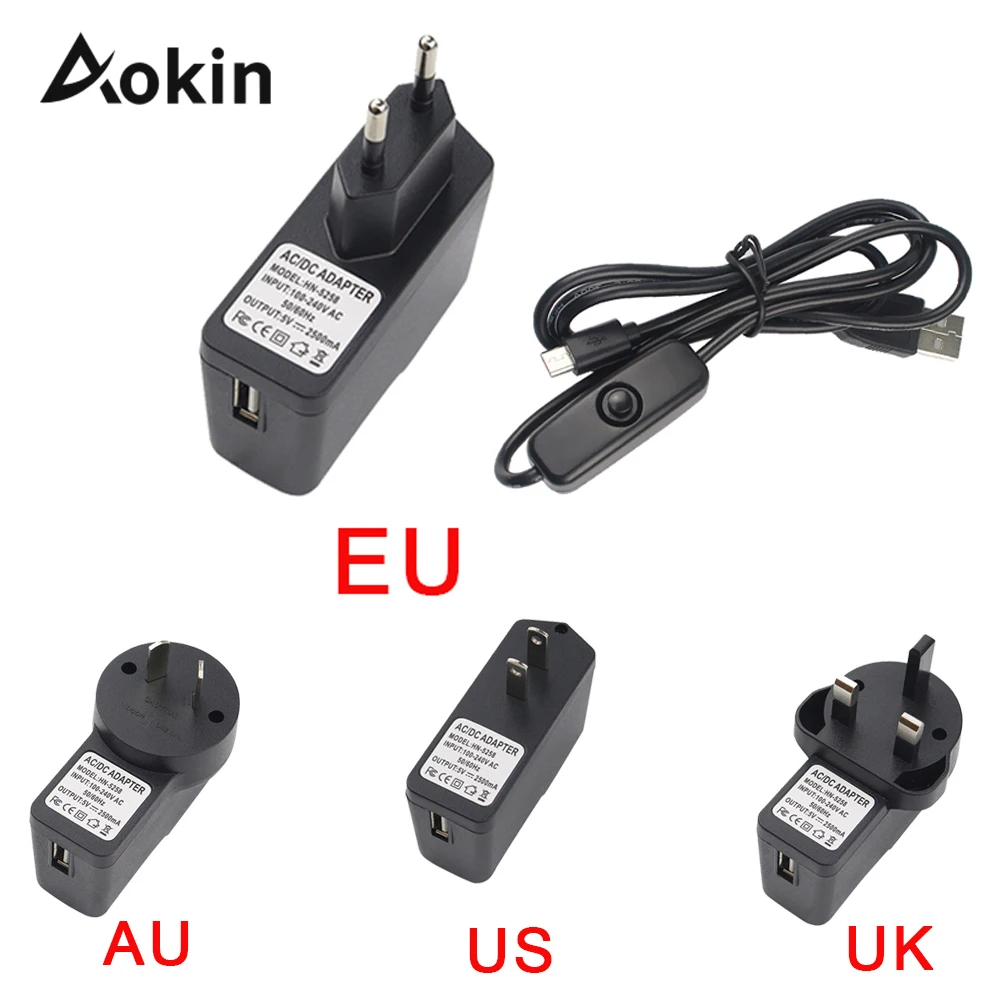 

DC 5V2.5A 5V 2.5A Power Supply AC EU US Power Charger Adapter Supply Micro USB Charging Cable with Switch For Raspberry Pi 3 2