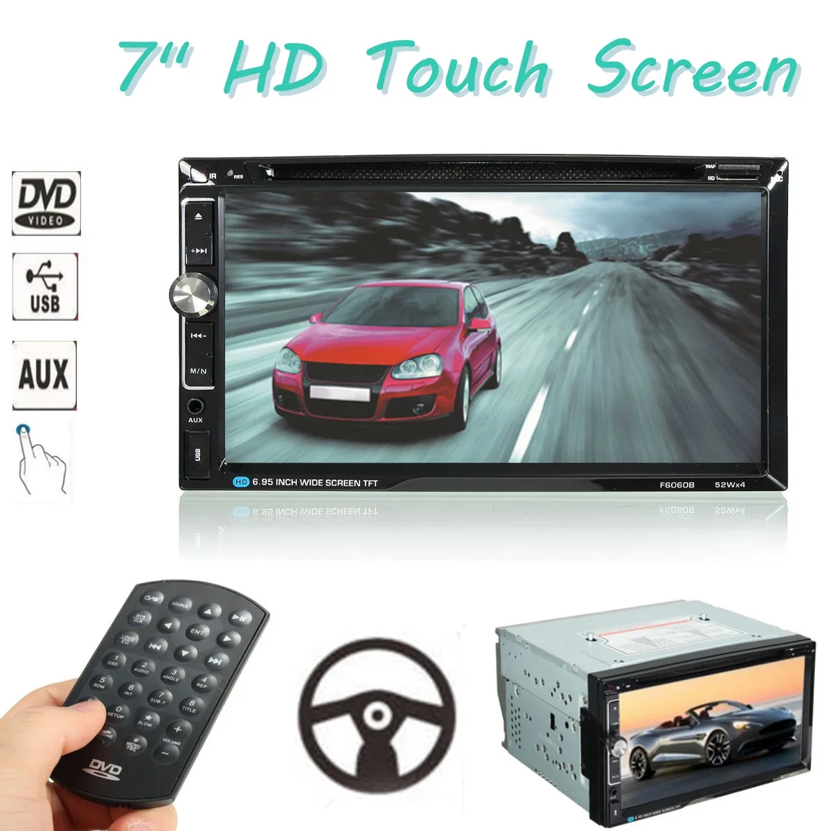 

7" Universal 2 Din HD Car Stereo DVD MP4 Player bluetooth FM Aux Input Radio Entertainment Multimedia Aux for Touch Screen