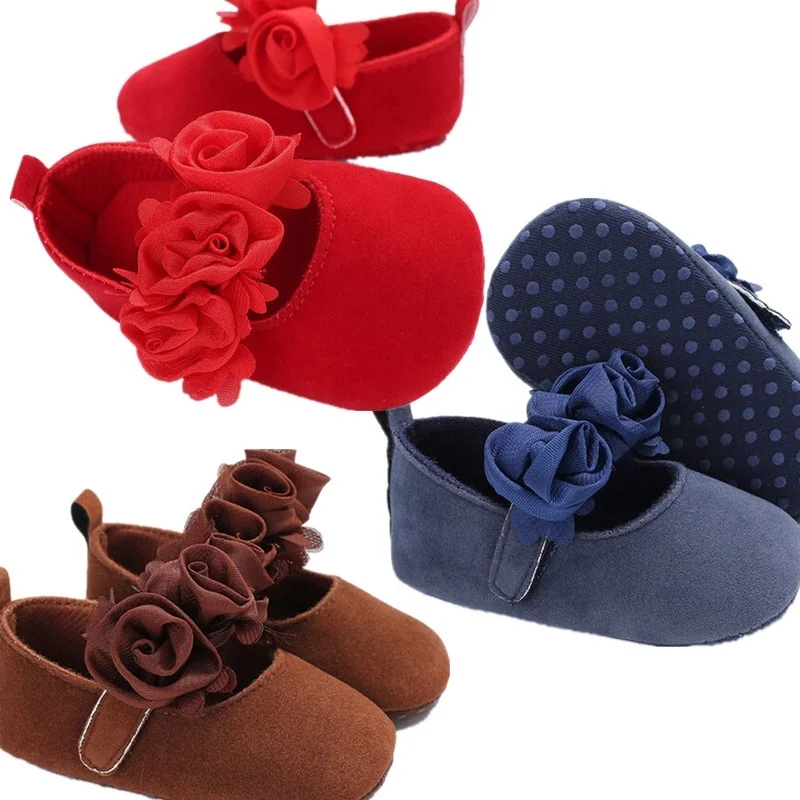 

Newborn 0-18M Girls Baby Crib Shoes Three Flower Soft Sole Anti-Slip Prewalker