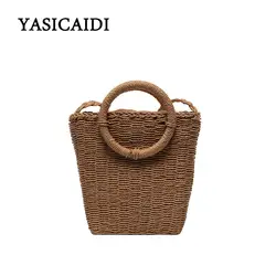 Yasicaidi 2019 новый раунд соломенная мессенджер сумка женская Винтажная сумочка ручной работы круг плетеная Сумка из ротанга boehmian соломенная