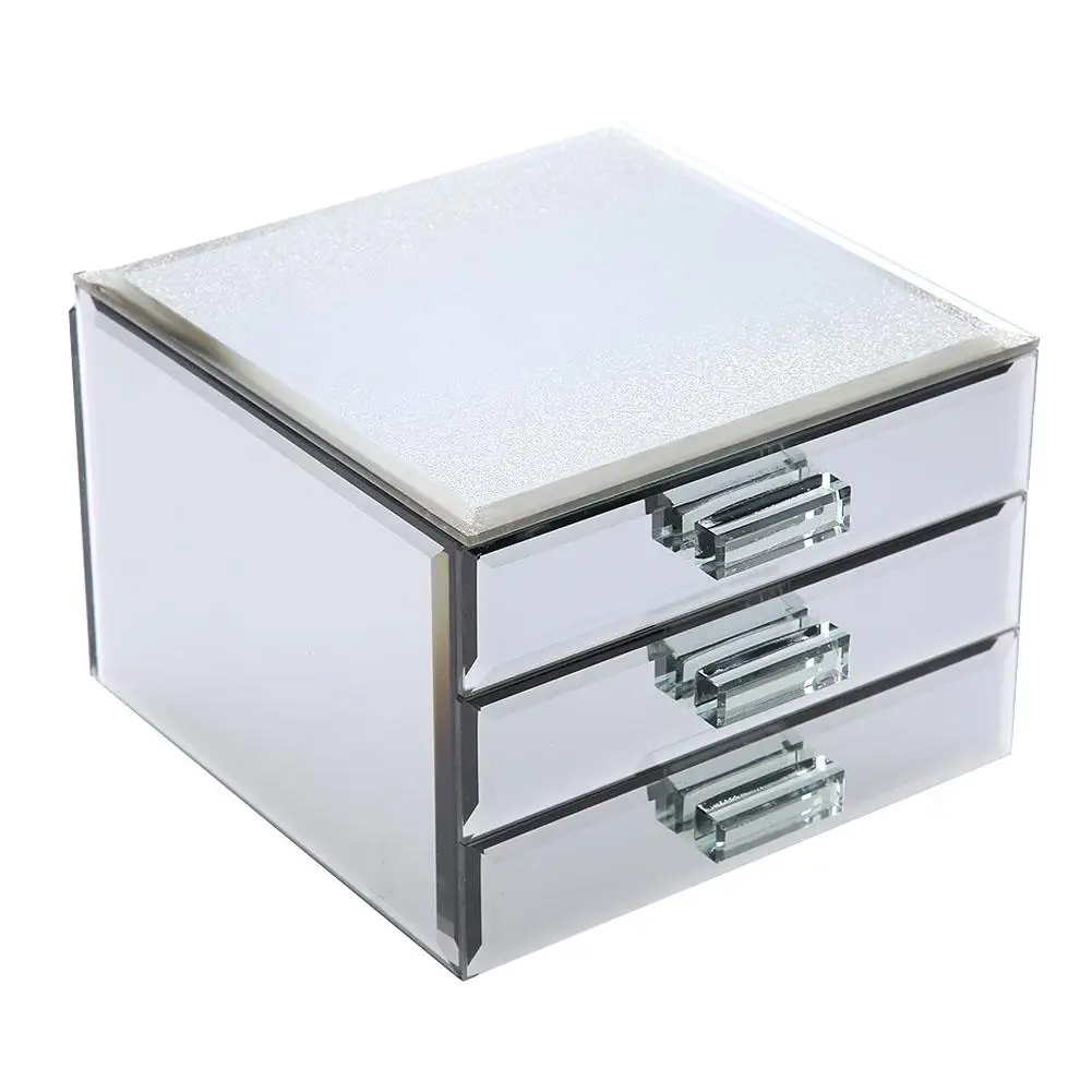 

3 Layers Mirrored Jewelry Box Trinket Storage Make-up Container Case Drawer organizer Clearance low price Sale