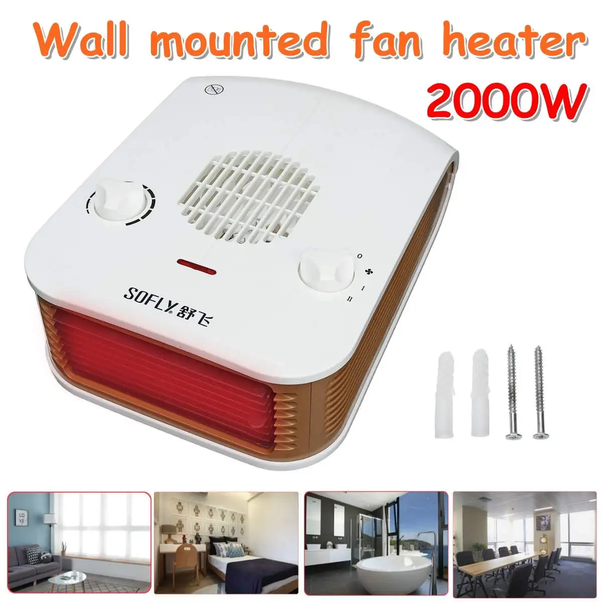 

Multifunction 2000W Wall Mounted Fan Heater Knob Control/10 gear speed Household Warm Bathroom Bedroom Heater Waterproof