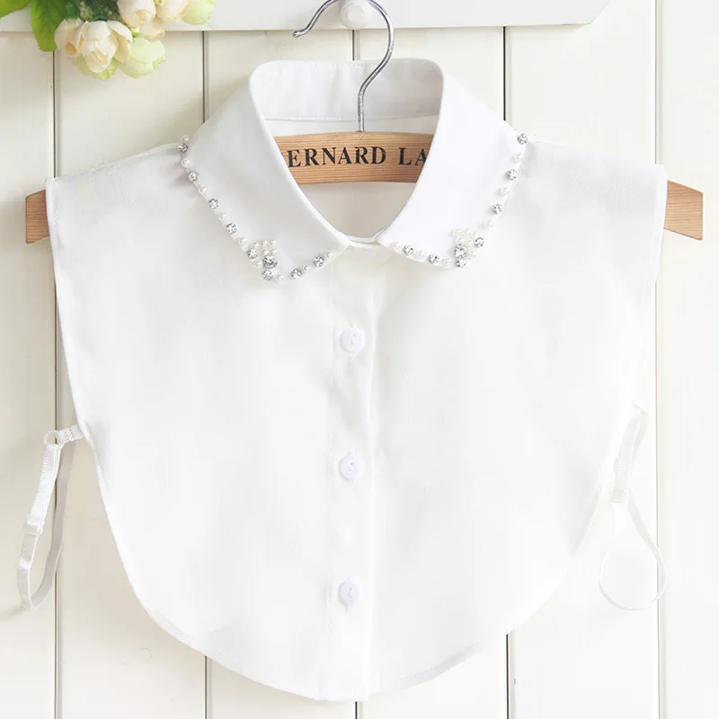 

rhinestone pearl shirt chiffon dickie false collar korea Detachable Tie removable Women Clothes