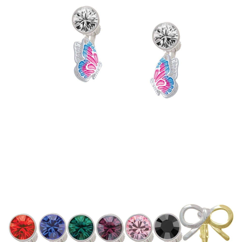 Translucent Hot Pink &amp Blue Flying Butterfly Crystal Clip On Earrings | Украшения и аксессуары