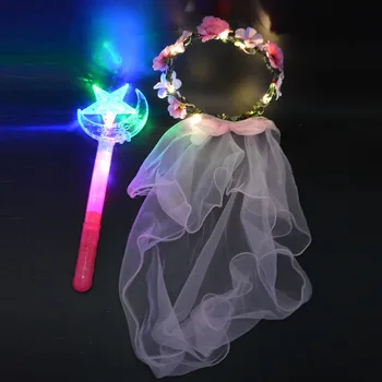 

Girl Light Blinking Headband with Glow Magic Wands Stick Neon Party Glow Props Adult Kids LED Glow Party Favor Supply Christmas