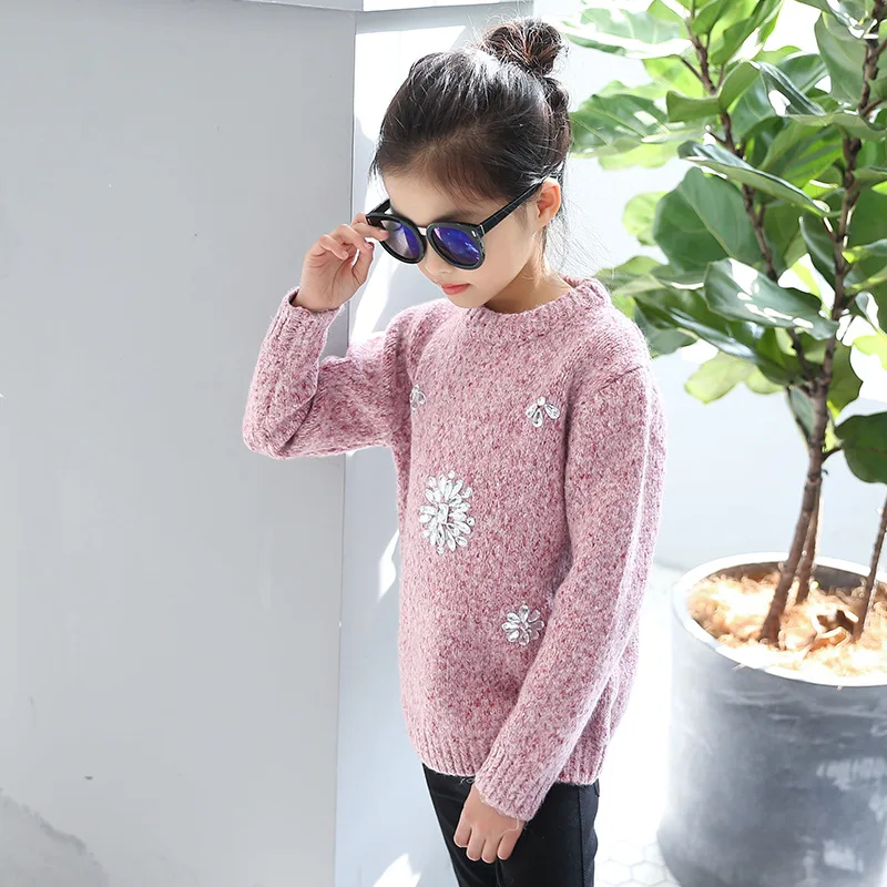 

Baby Girls Snowflower Design Sweater Thicking Girls Sweaters Solid Color Clothing Good Quality Autumn Kids Clothing Girls 6-14Y
