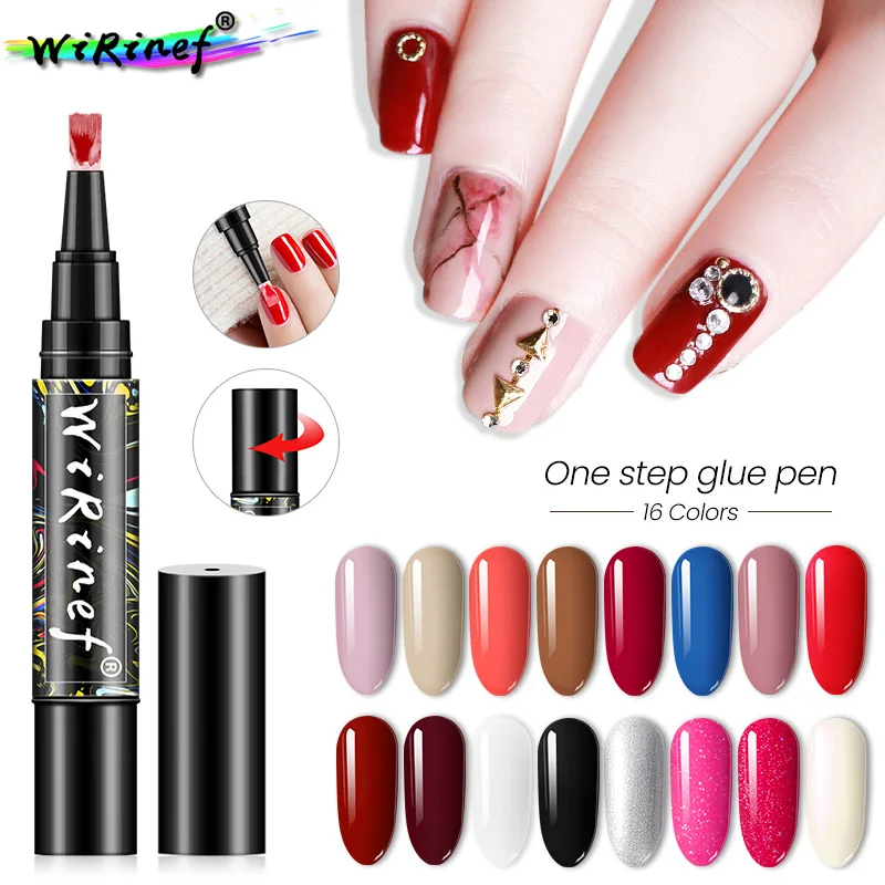 

WiRinef 16 Colors One Step Gel Lacquer Nail Painting Varnish Pen 3 In 1 Colors Nail Gel Polish Easy Use Not Need To Base Top