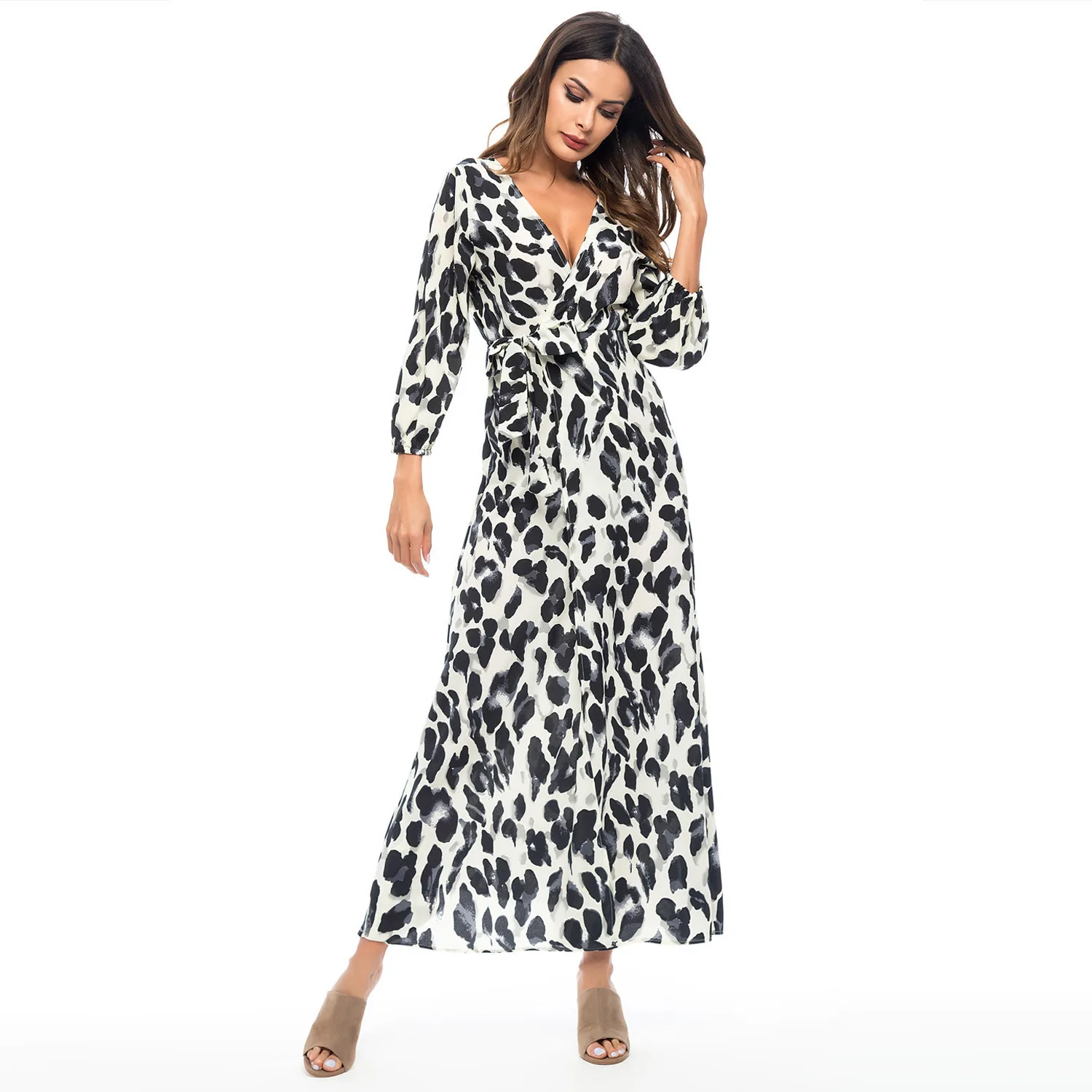 Muslim Middle East Arab Kaftan Deep V Leopard Printing Dress Abaya Women Ramadan Islamic Prayer Clothing Bangladesh Caftan | Тематическая