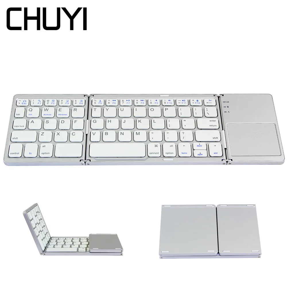

CHUYI Mini Twice Folding Bluetooth Keyboard Wireless Rechargeable Ultra Thin Portable Foldable Touchpad Keypad Mouse For Macbook