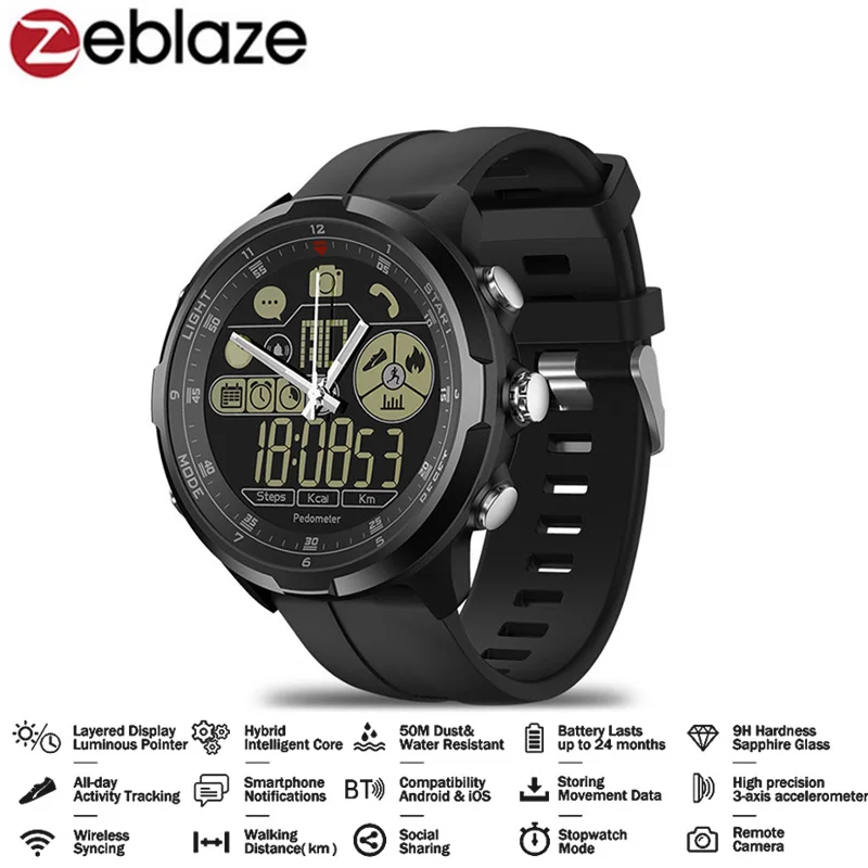 

New Zeblaze VIBE 4 HYBRID Smartwatch IP68 50M Waterproof SI-BW03 33-Month Standby Time Luminous Guide Pedometer Smart Watch