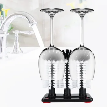 

Cleaning Brushed 3 Brushes Bar Glass Cups Washer for Sink with Suction Cup Base
