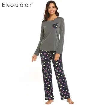 

Ekouaer Pajamas Sets Long Sleeve Pijama Women Printed Long Pants Pajama Set Sleepwear Soft Autumn Winter Nightwear Pyjamas Suits