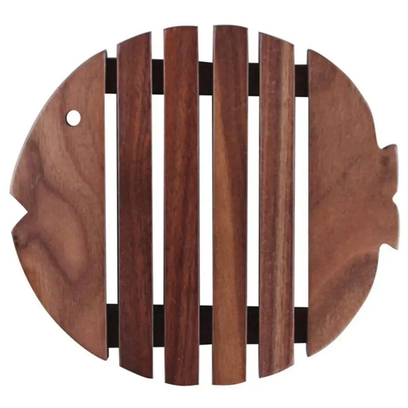 

Wooden Insulated Placemat Bowl Mat Creative Fish Shape Heat Resistant Insulation Placemat Black Walnut Wood Tableware Table Ac