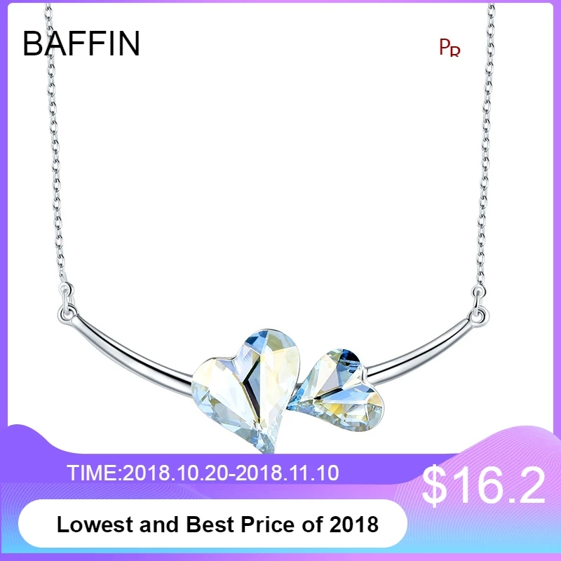 

BAFFIN Romantic Double Heart Necklace Pendant Crystals From Swarovski For Women Wedding Silver Color Collar 2019 Valentine's Day