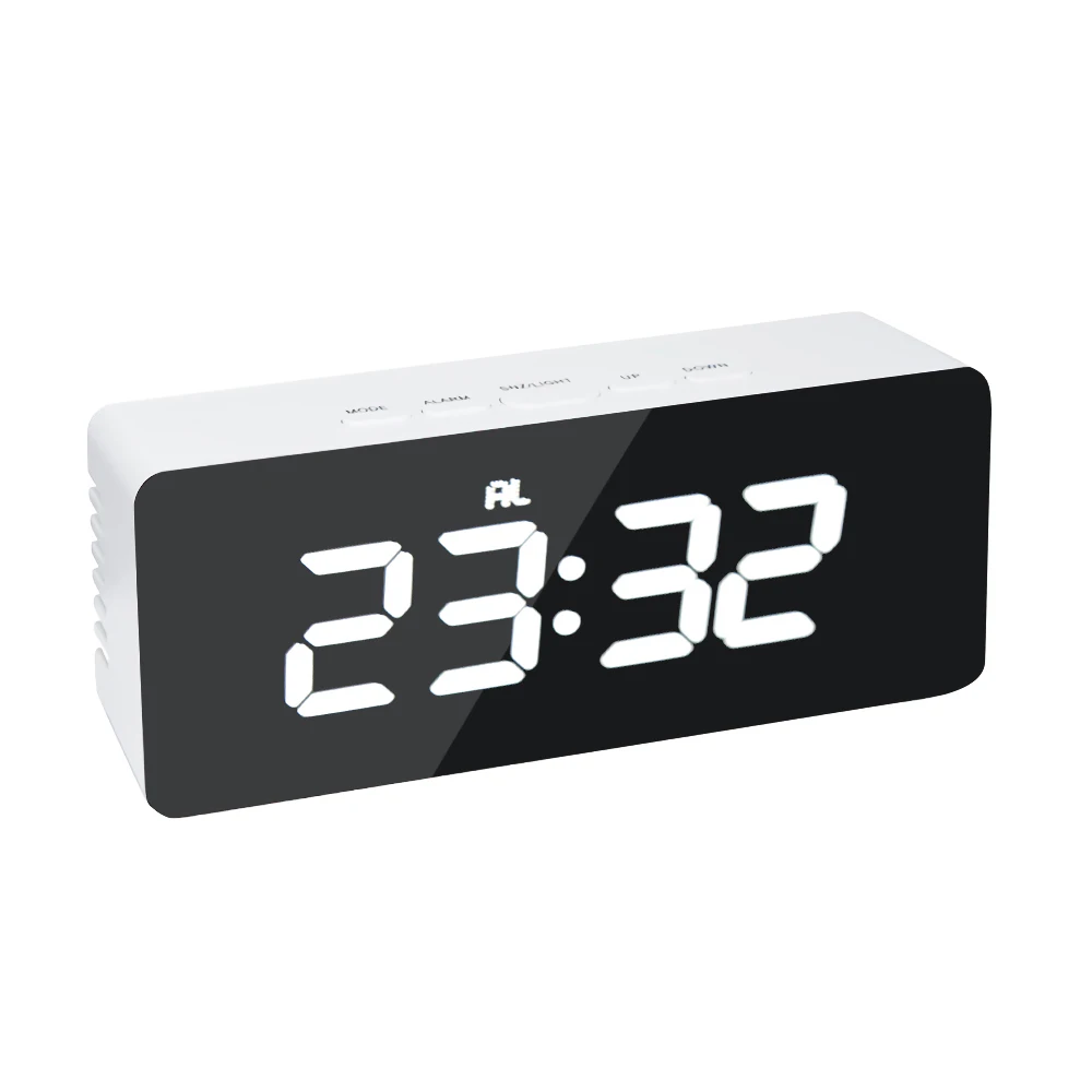 Led Mirror Alarm Clock Digital Snooze Table Clock Wake Up Light Electronic Large Time Temperature Display Home Decoration Clock
