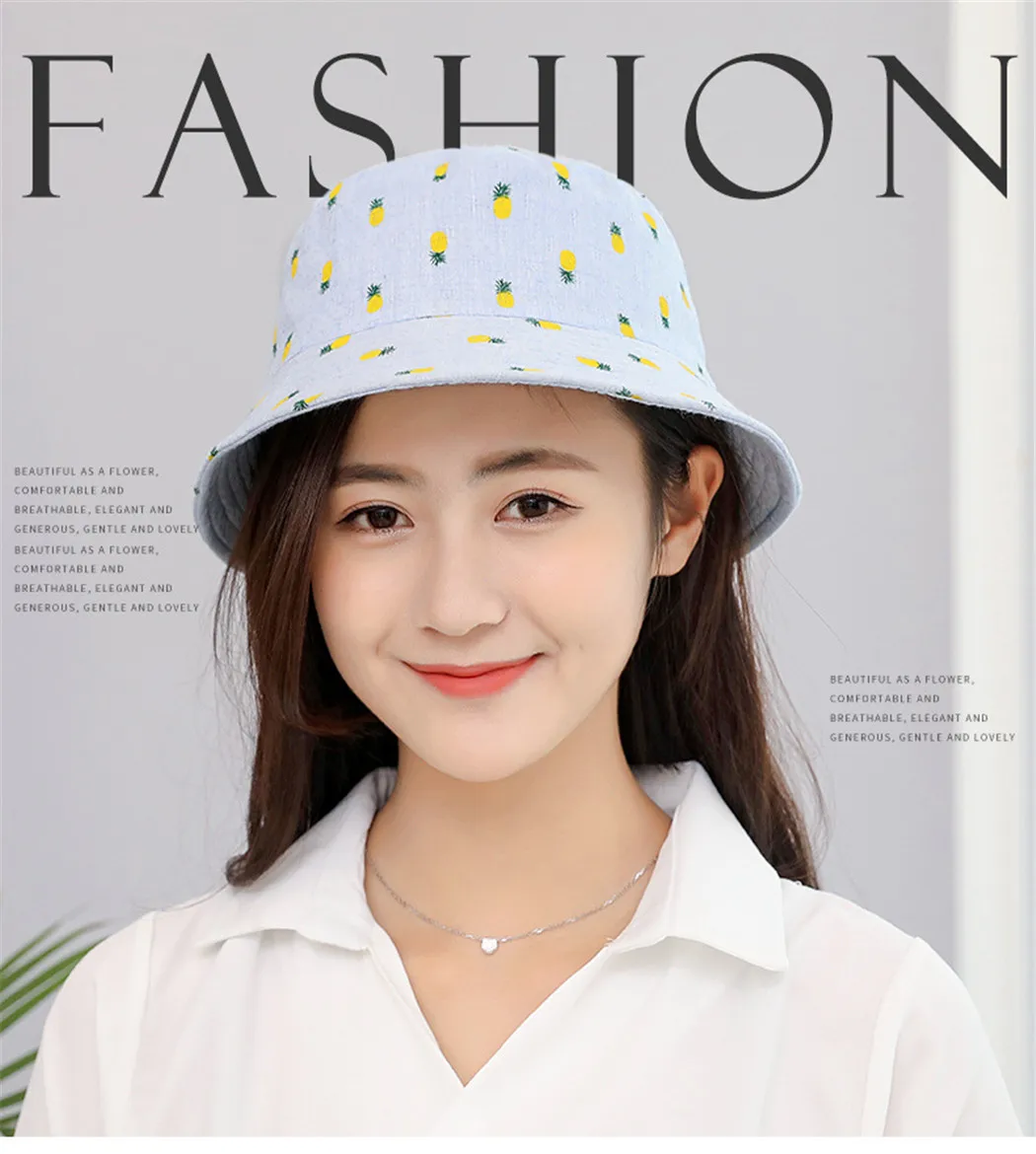 Harajuku Pineapple Bucket Hat Women Summer Beach Outdoor Fishing Cap
