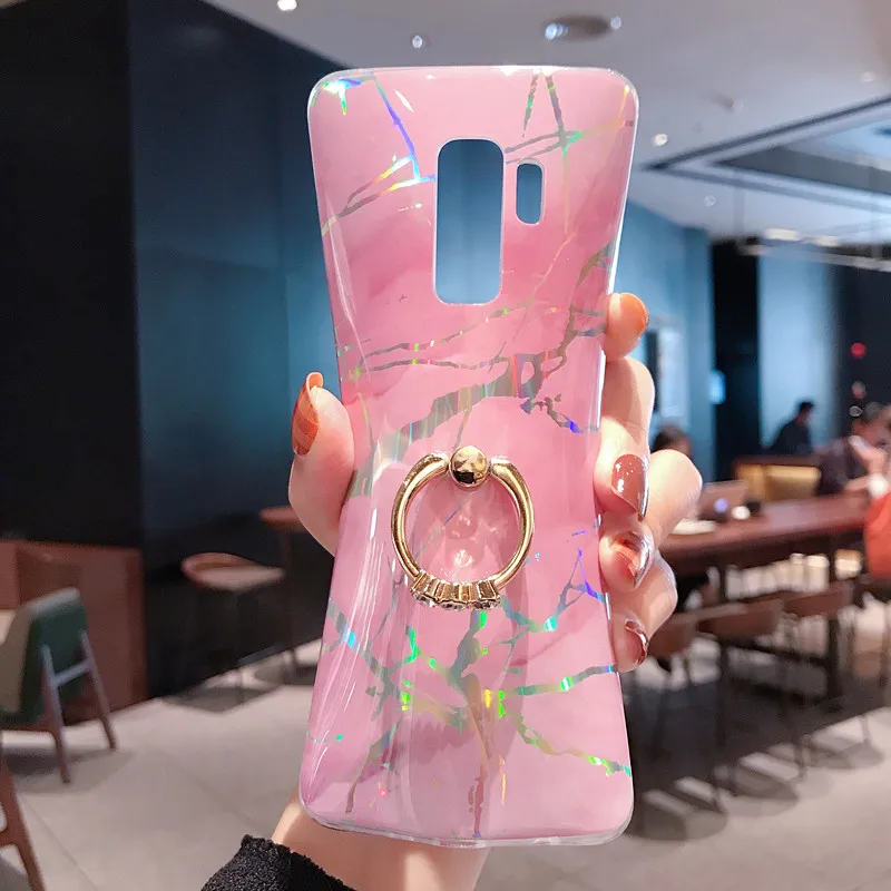 For Samsung S9 Plus Case Luxury Marble Ring Holder Phone Case Cover for Samsung S7 S8 S10 Plus S10E Etui Note 8 Note 9 TPU Coque