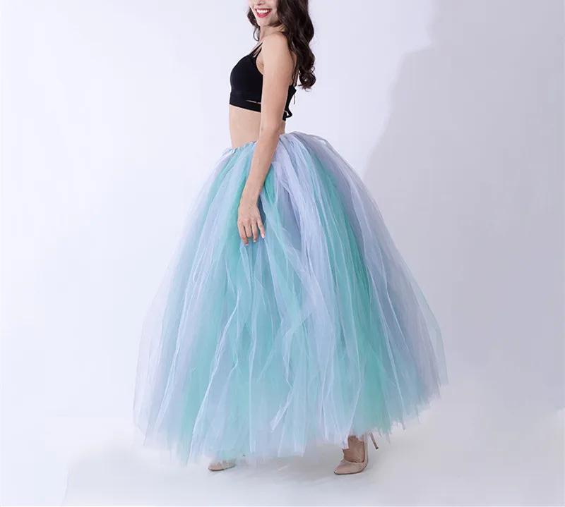 

Sky Blue Puffy Long Tulle Skirts Women Vintage Gold Female Tutu Skirt For Bridal Photoshoots Custom Made Christmas Saias