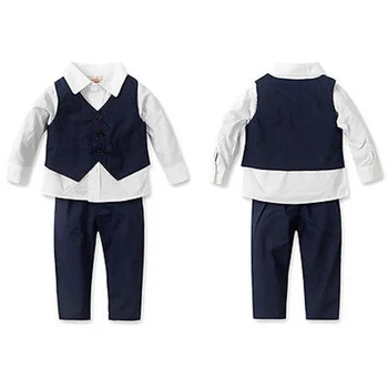 

Gentlemen Formal Kids Boys Tops Long Sleeve Solid Shirt Pants Waistcoat Three-piece Suit Outfits Sets 1-5Y