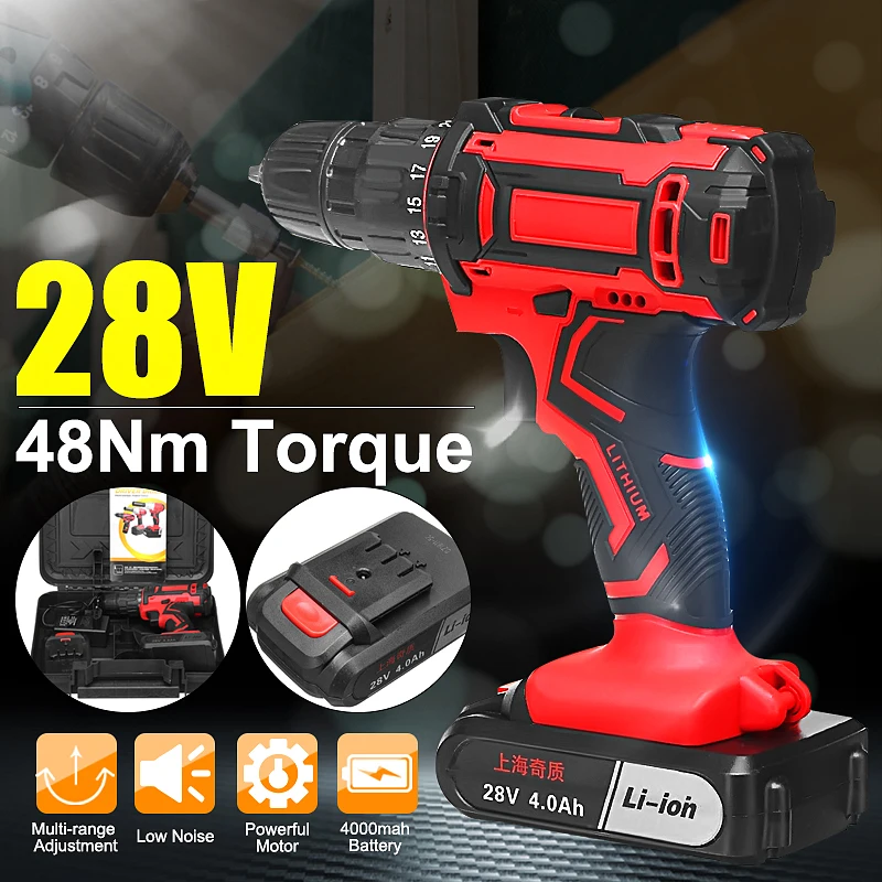 28V 3/8'' Electric Cordless Drill Driver Rechargeable Screwdriver Electric Drill Power Tools with 2 Lithium -Battery 28V 3/8'' Electric Cordless Drill Driver Rechargeable Screwdriver Electric Drill Power Tools with 2 Lithium -Battery