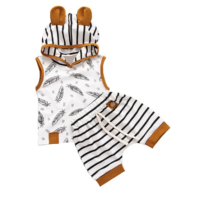 Citgeett Summer Newborn Baby Boy Girl Hoodie Sleeveless Tops+Striped Shorts Pants Outfit Clothes Tracksuit Cute Set