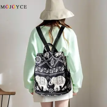 

Multifunctional Anti-Theft Women Backpack National Elephant Tree Printed Casual Oxford Women Shoulder Backpack Female
