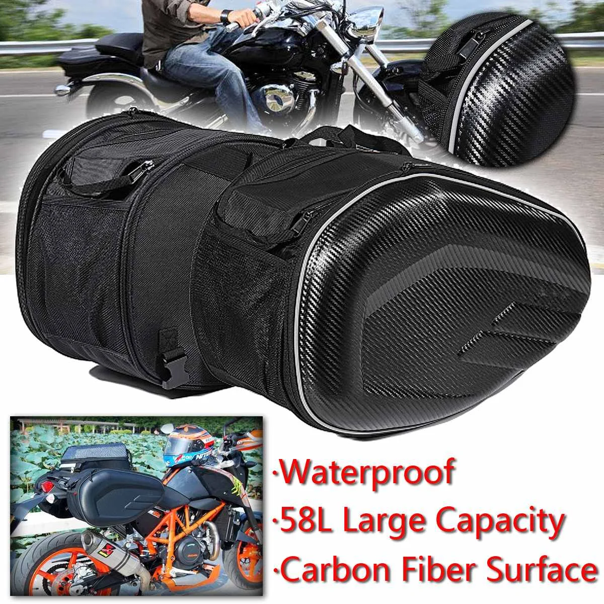 

58L Motorcycle Waterproof Racing Race Moto Helmet Travel Bags Suitcase Saddlebags and Raincoat for Motorbike Tool
