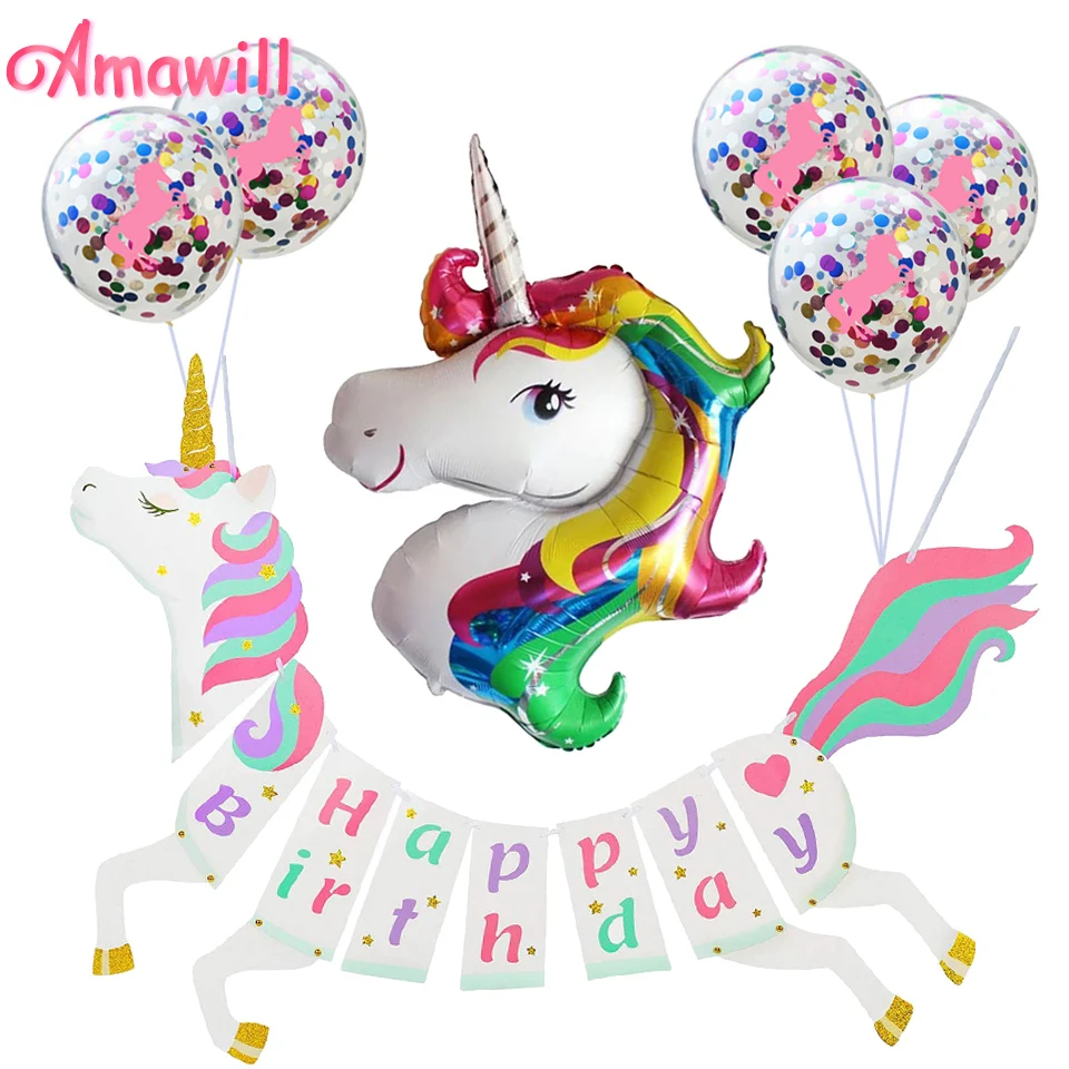 Amawill Единорог вечерние Happy плакат &quotс днем рождения&quot воздушный шар в виде