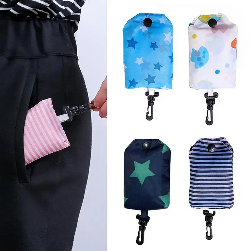 

Portable Compact Waterproof Fabric Folding Shopping Shoulder Storage Bag Eco-Friendly Grocery Bags Reusable Tote For Ladies