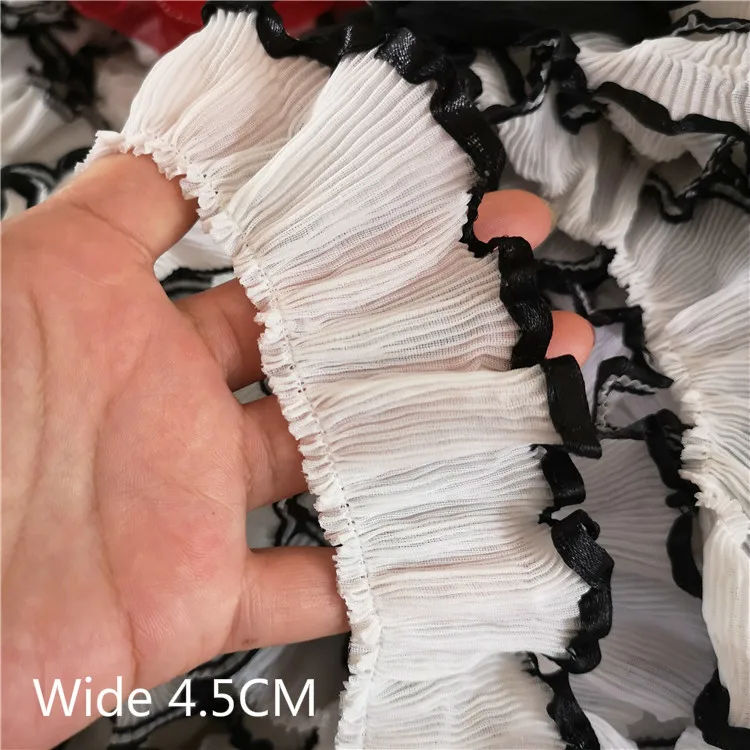 

4.5CM Wide Elastic Pleated Chiffon Lace Folded Sewing Lace Fabric Ruffle Trim Embroidered Ribbon Curtain Garment Dress Hem Decor