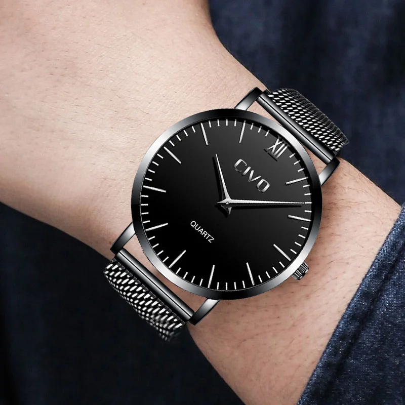 

Simple Style Watch Men CIVO Ultra Slim Wrist Watch Waterproof Stainless Steel Analogue Quartz Watches Mens Clock Erkek Kol Saati