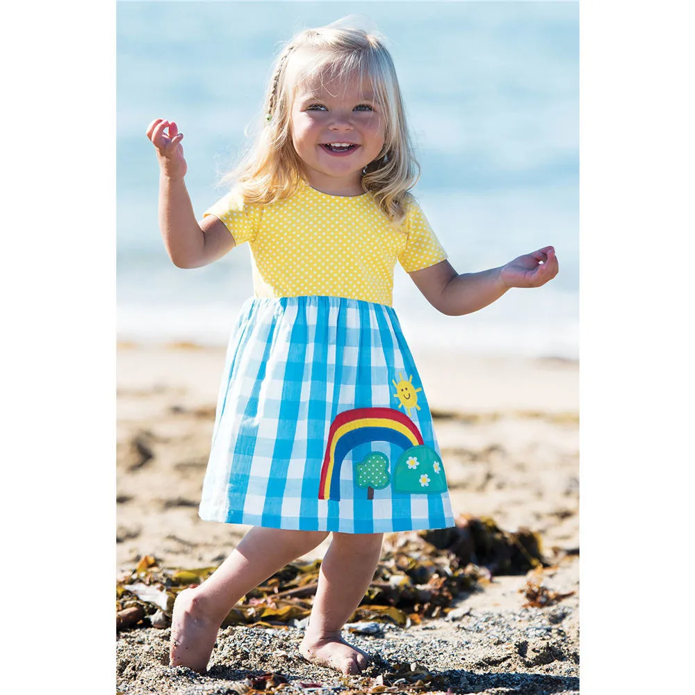 

2019 toddler summer dress for kids Rainbow print Plaid baby princess dress Casual cotton toddler dress 2-7T vestido infantil