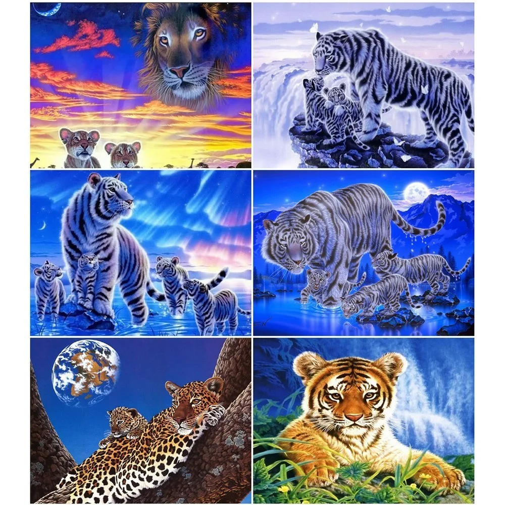 

HUACAN 5D DIY Diamond Painting Full Square Tiger Diamond Embroidery Animal Mosaic Picture Of Rhinestones Home Decoration
