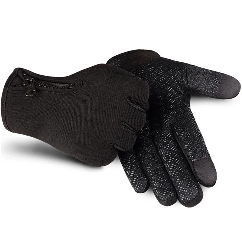 Мужские и женские зимние ветронепроницаемые перчатки с сенсорным экраном, теплые, теплые, унисекс, стильные ворсинок внутри, регулируемые вязаные рукавицы на молнии