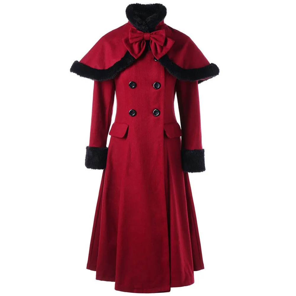 Двубортное пальто на шнуровке, Женское зимнее пальто, утепленная шерстяная куртка, женская красная верхняя одежда, парки XXL