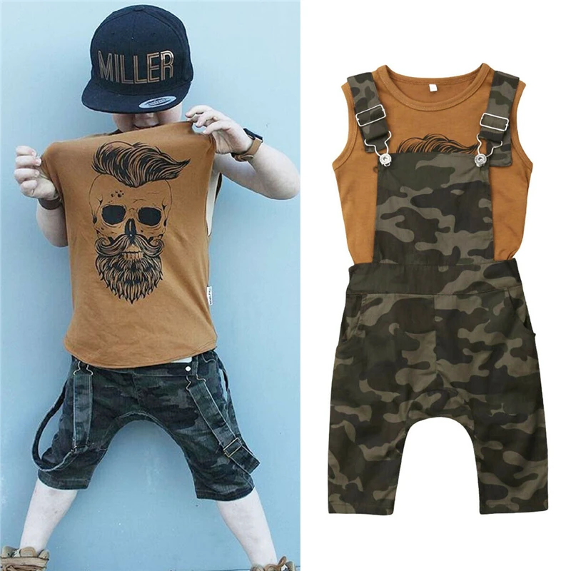 Комплекты одежды для маленьких мальчиков Bebe модная футболка + камуфляжные штаны