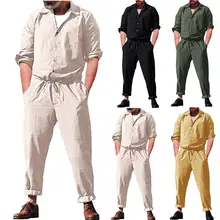 Модные мужские брюки с длинным рукавом, цельные костюмы с пуговицами и отложным воротником, комбинезон с завязками на талии, комбинезон, комбинезон-Карго