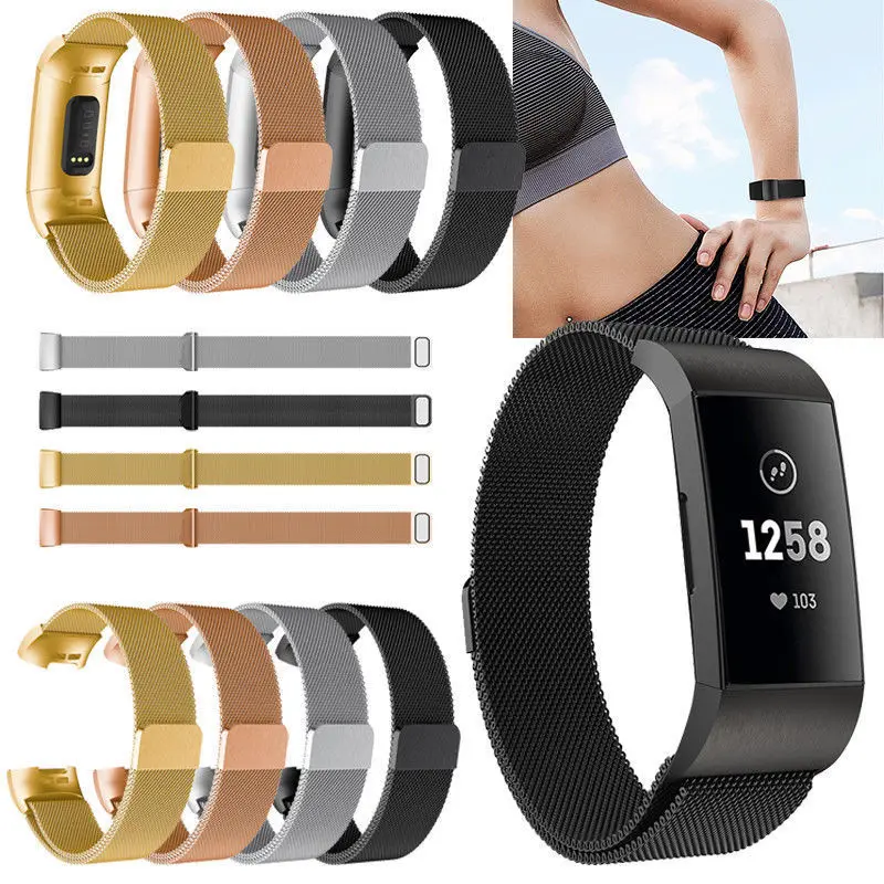 

For Fitbit Charge 3 Replacement Magnetic Loop Strap Stainless Steel Wrist Band Magnetic Loop Stainless Steel Strap US