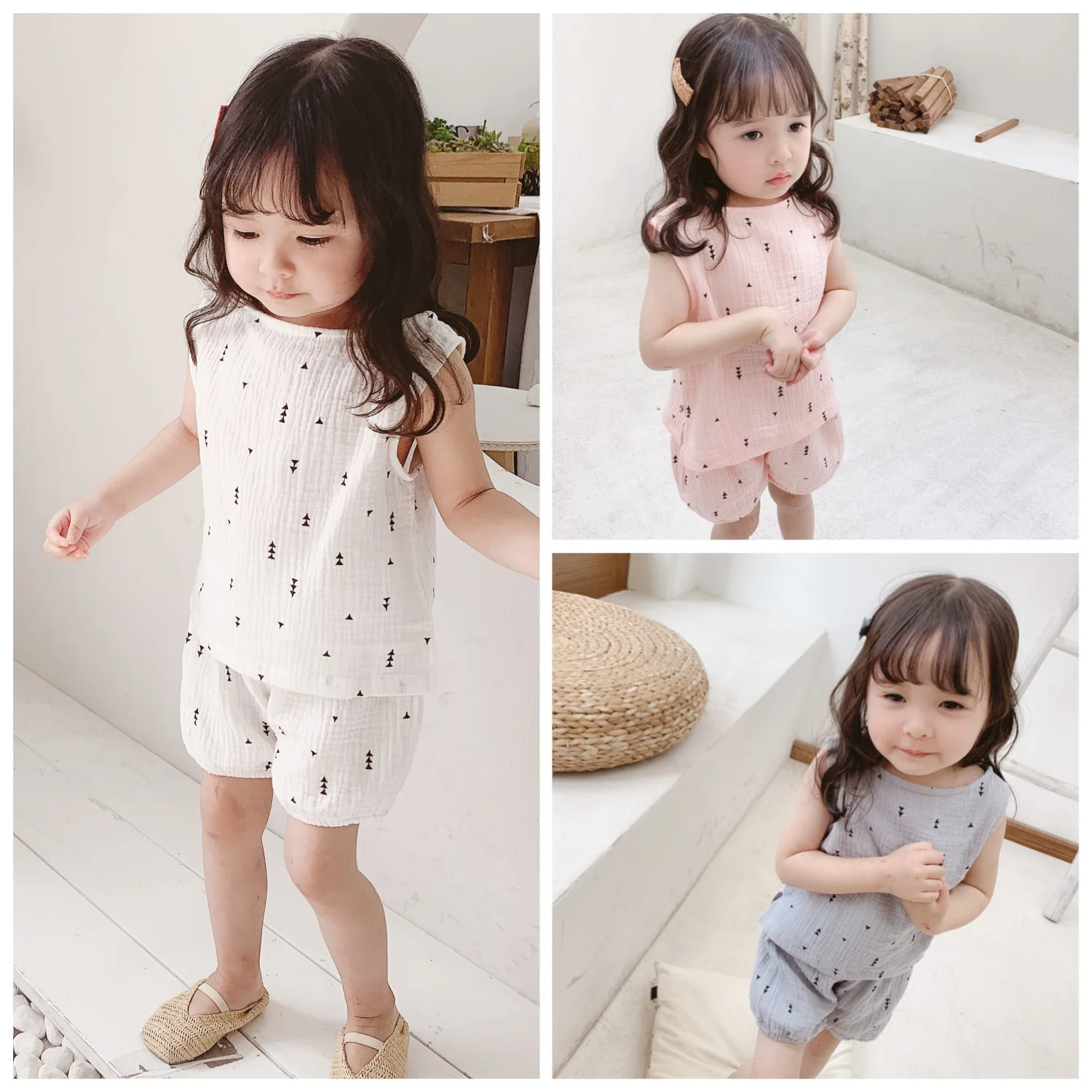 الصيف مجموعة 2009 جديد Kids'home الملابس ذات الطابقين غزل القطن تكييف الهواء غرفة جدا رقيقة قصيرة كم دعوى