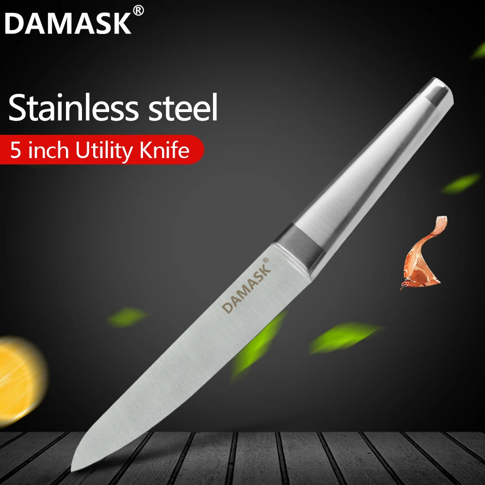 

Damask Kitchen Cutlery Knives 5 Inch Stainless Steel Utility Knife Non Stick Seamless Welding Handle Ultra Sharp Knife Accessory