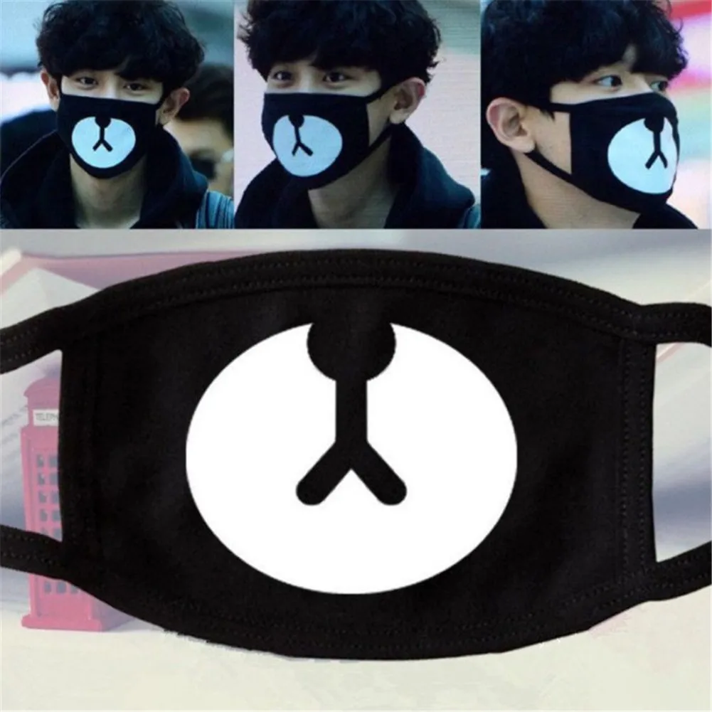 

Unisex Winter Warm Thicken Mouth Mask Anti-Dust Respirator Fashion Black Face Muffle Cute Bear Printed Women Cotton Masks