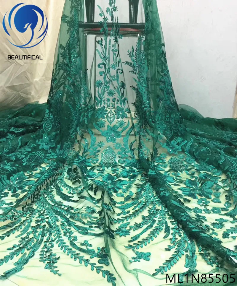 

BEAUTIFICAL green tulle african party net lace fabric embroidery 2019 latest design french nigerian lace ML1N855