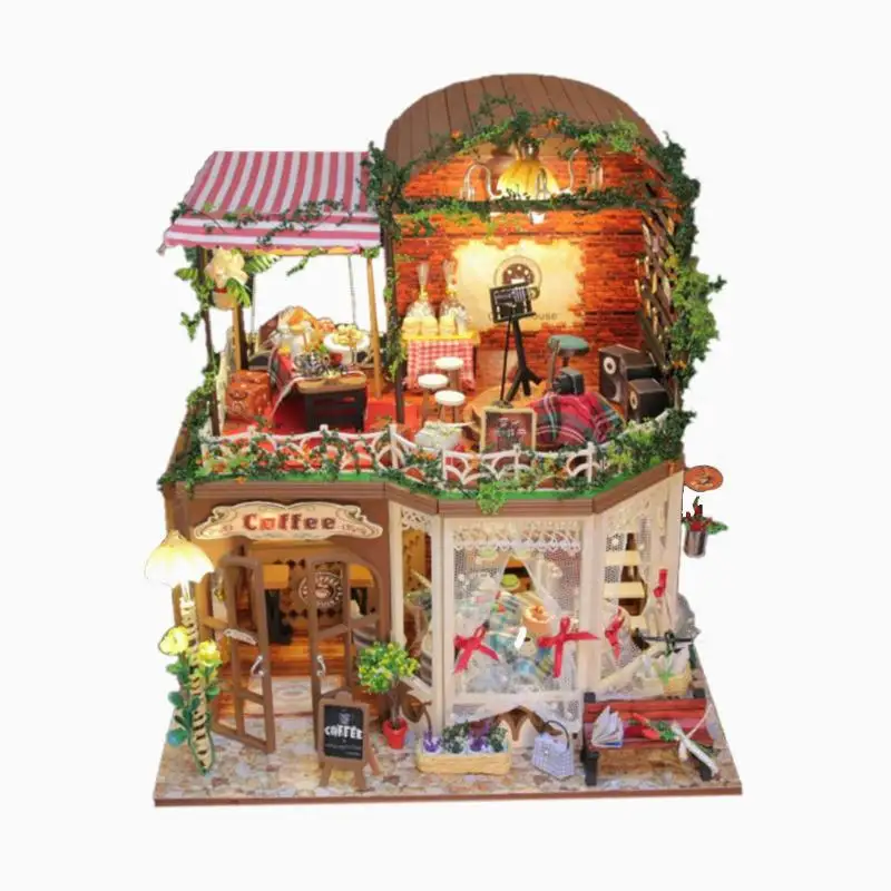 

DIY Dollhouse Furniture Kit Assemble DIY Wooden House Toy Miniaturas Toys Assembly Building Doll House With Lights For Kids Gift