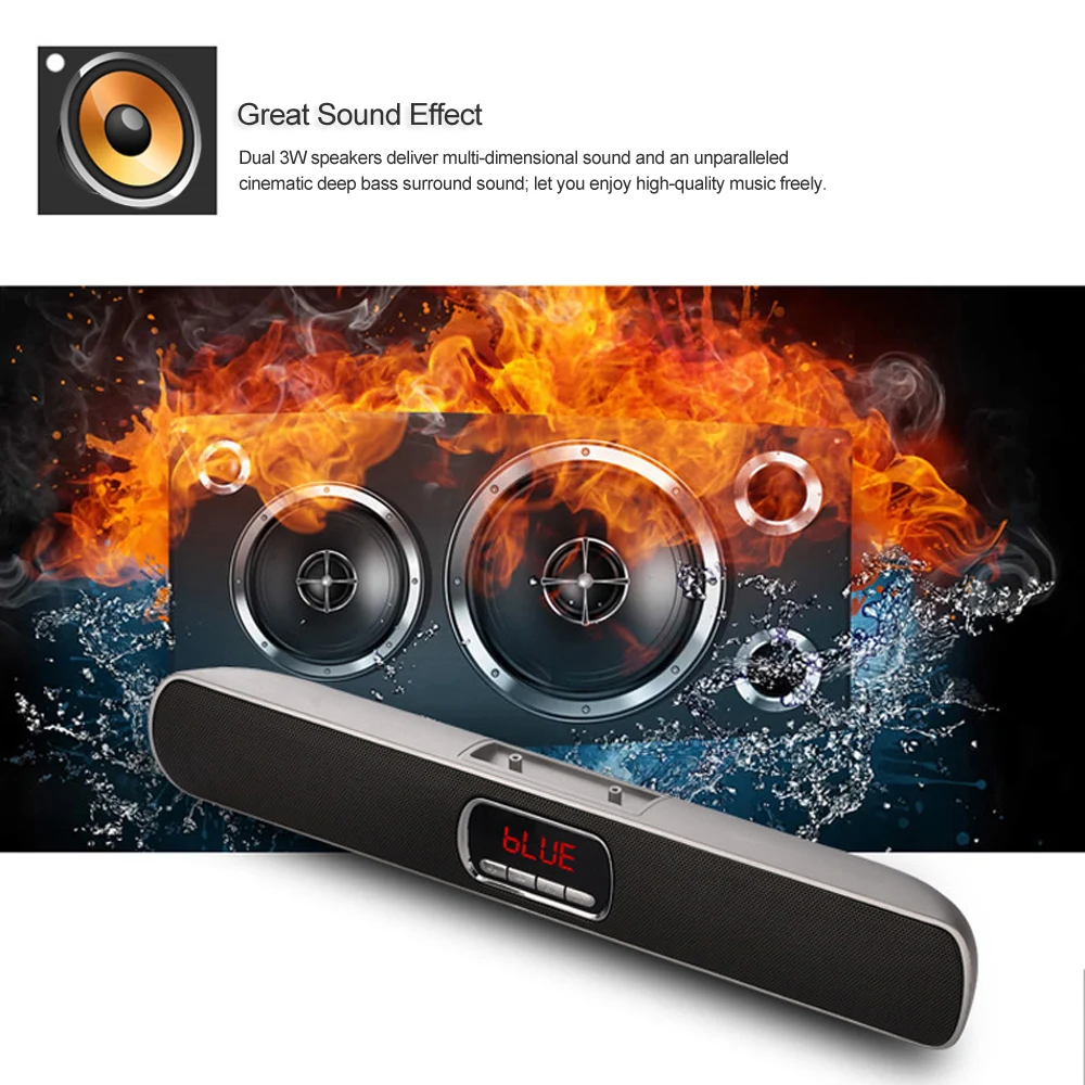 Wireless Soundbar Stereo Bluetooth Speakers with Microphone Dual