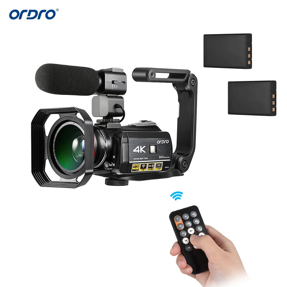 Цифровая видеокамера ORDRO AC3 4K 3 1 &quot24 МП с 2 перезаряжаемыми батареями + 0 39x