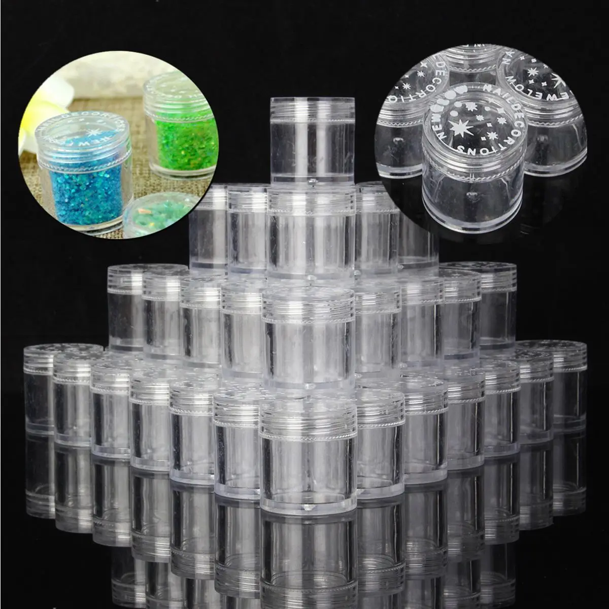 

20/50pcs 10g Empty Plastic Makeup Nail Art Bead Storage Container Portable Cosmetic Cream Jar Pot Box Round Bottle Transparent