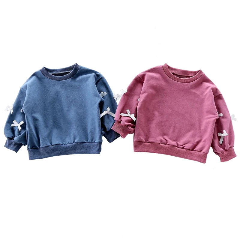 cute bow long sleeve t-shirt 2019 new spring little girl clothes age for 1-6 yrs simple korean style tops baby girl cotton shirt